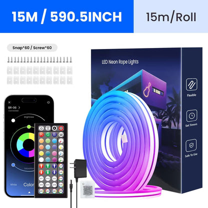 Flexible RGB Neon LED Rope Lights  Smart Strip Lighting With App  Remote Control For Bedrooms  Deco 7