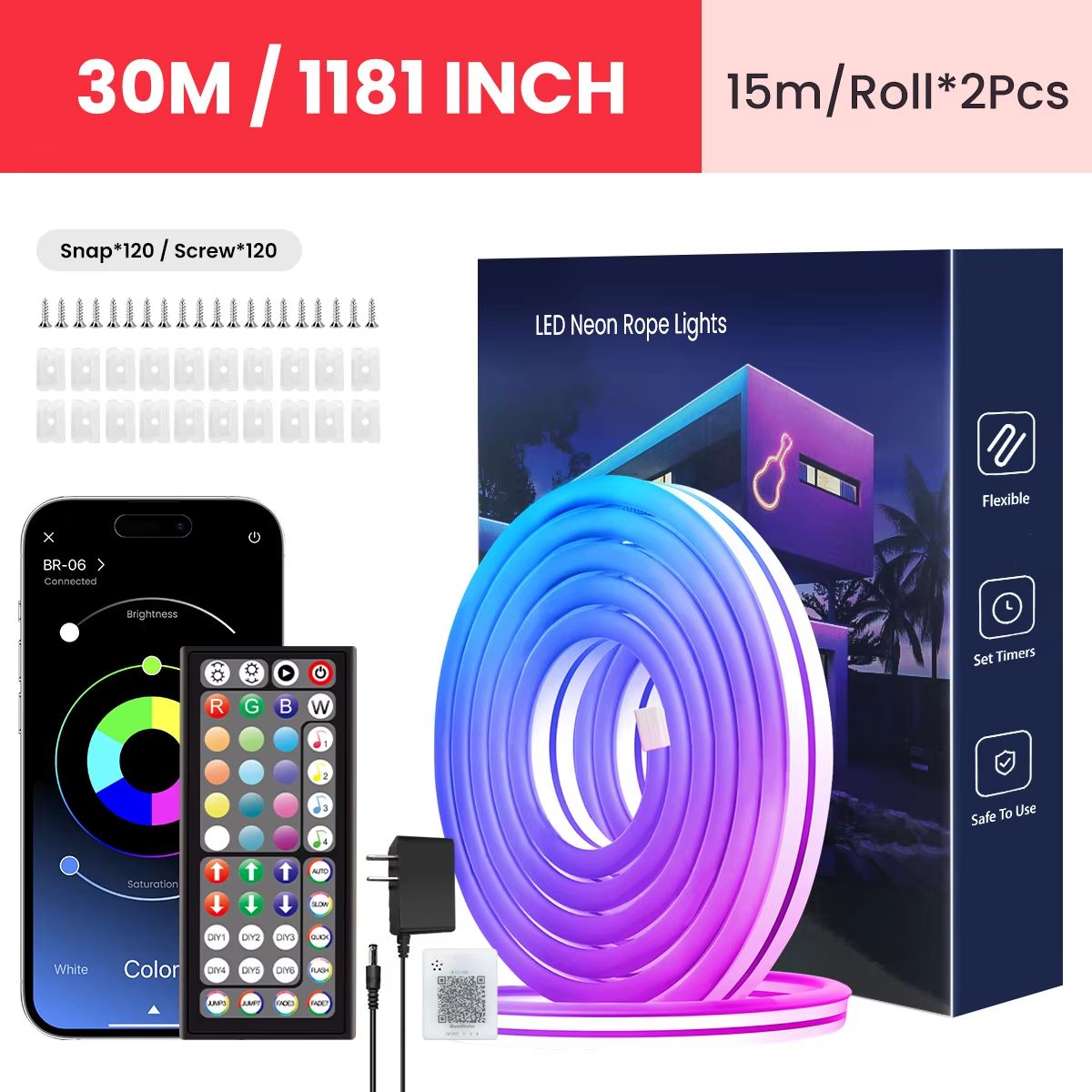 Flexible RGB Neon LED Rope Lights  Smart Strip Lighting With App  Remote Control For Bedrooms  Deco 9