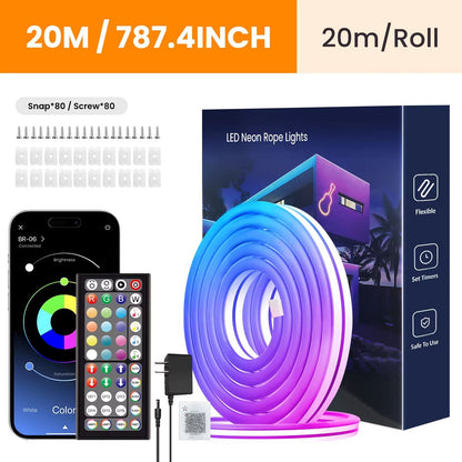 Flexible RGB Neon LED Rope Lights  Smart Strip Lighting With App  Remote Control For Bedrooms  Deco 8