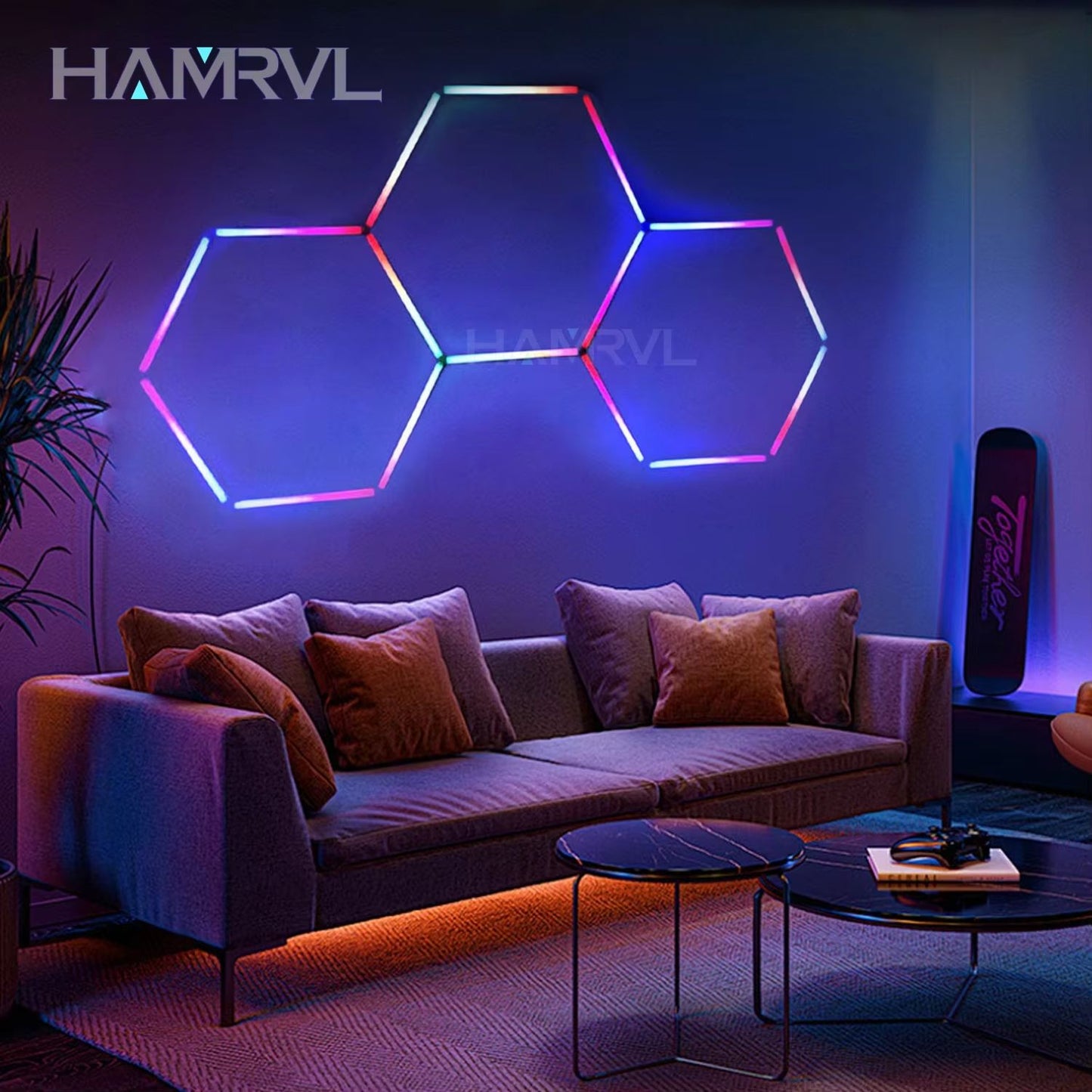 RGB Hexagon LED Garage Ceiling Light  Music Sync Panel Lighting For Gym Game Room  Events 2