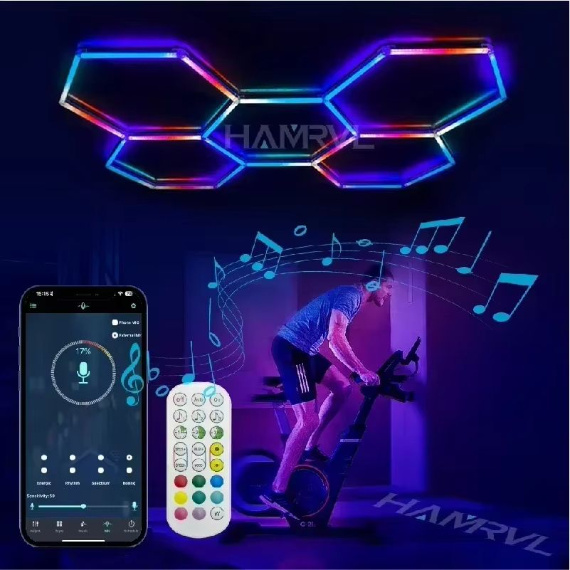 RGB Hexagon LED Garage Ceiling Light  Music Sync Panel Lighting For Gym Game Room  Events 3