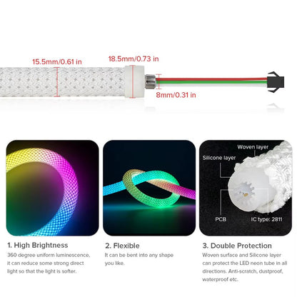 WS2812B 360 Addressable Neon LED Strip  Smart RGB Pixel Light With Reticulate Round Design IP67 5V  1