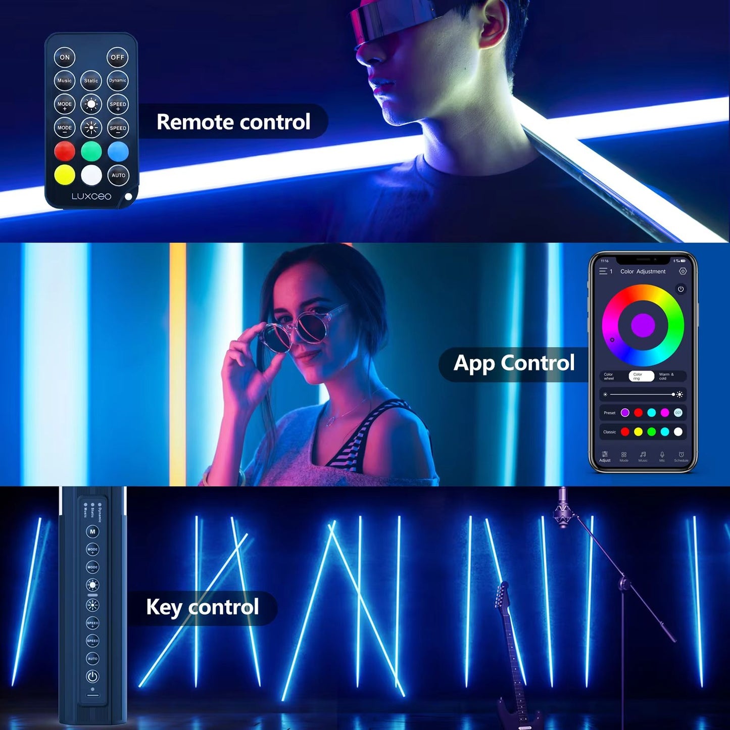LUXCEO RGB Mood Light Sticks  2Piece Set With Tripods For Home Party And Studio Background Lighting 1