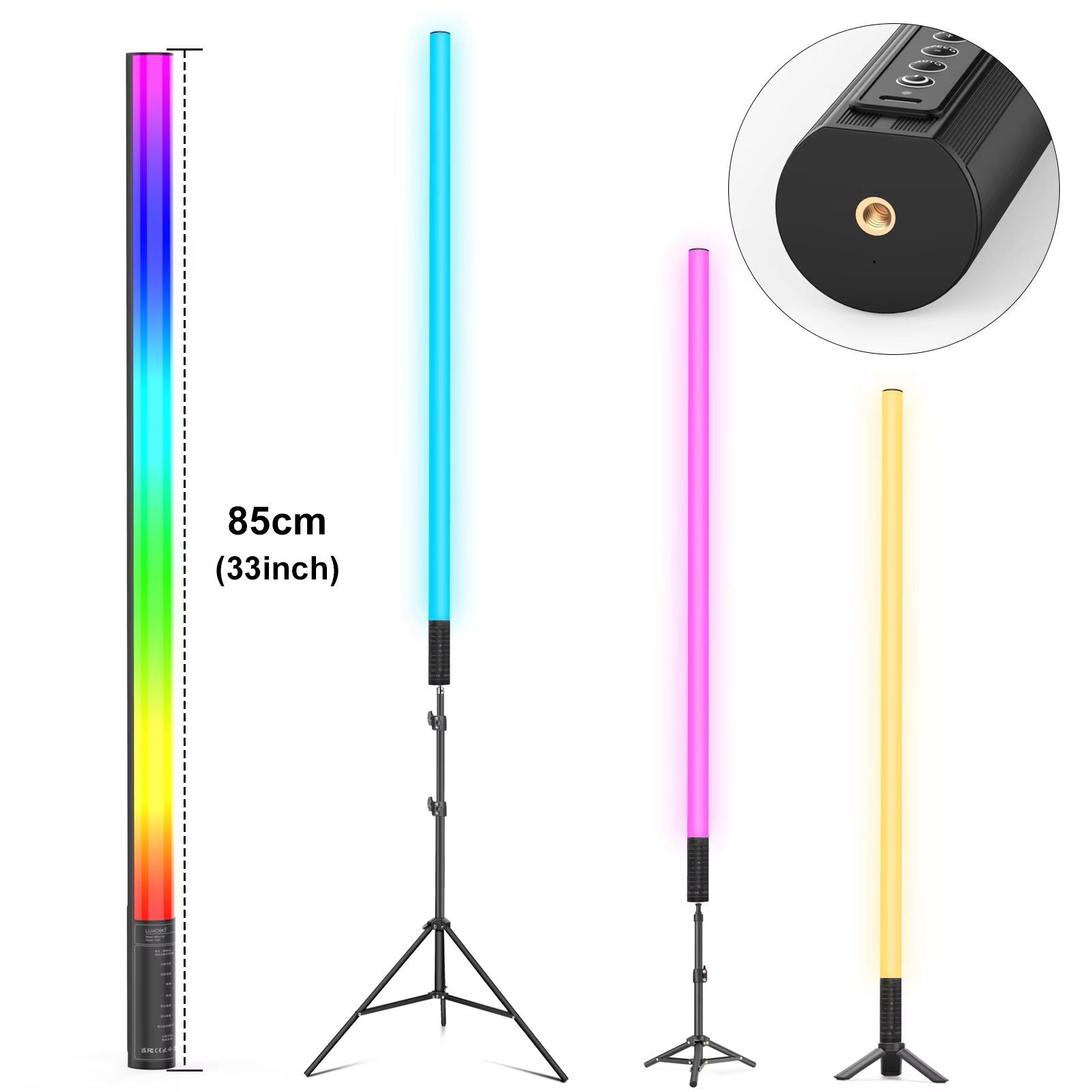 LUXCEO RGB Mood Light Sticks  2Piece Set With Tripods For Home Party And Studio Background Lighting 4