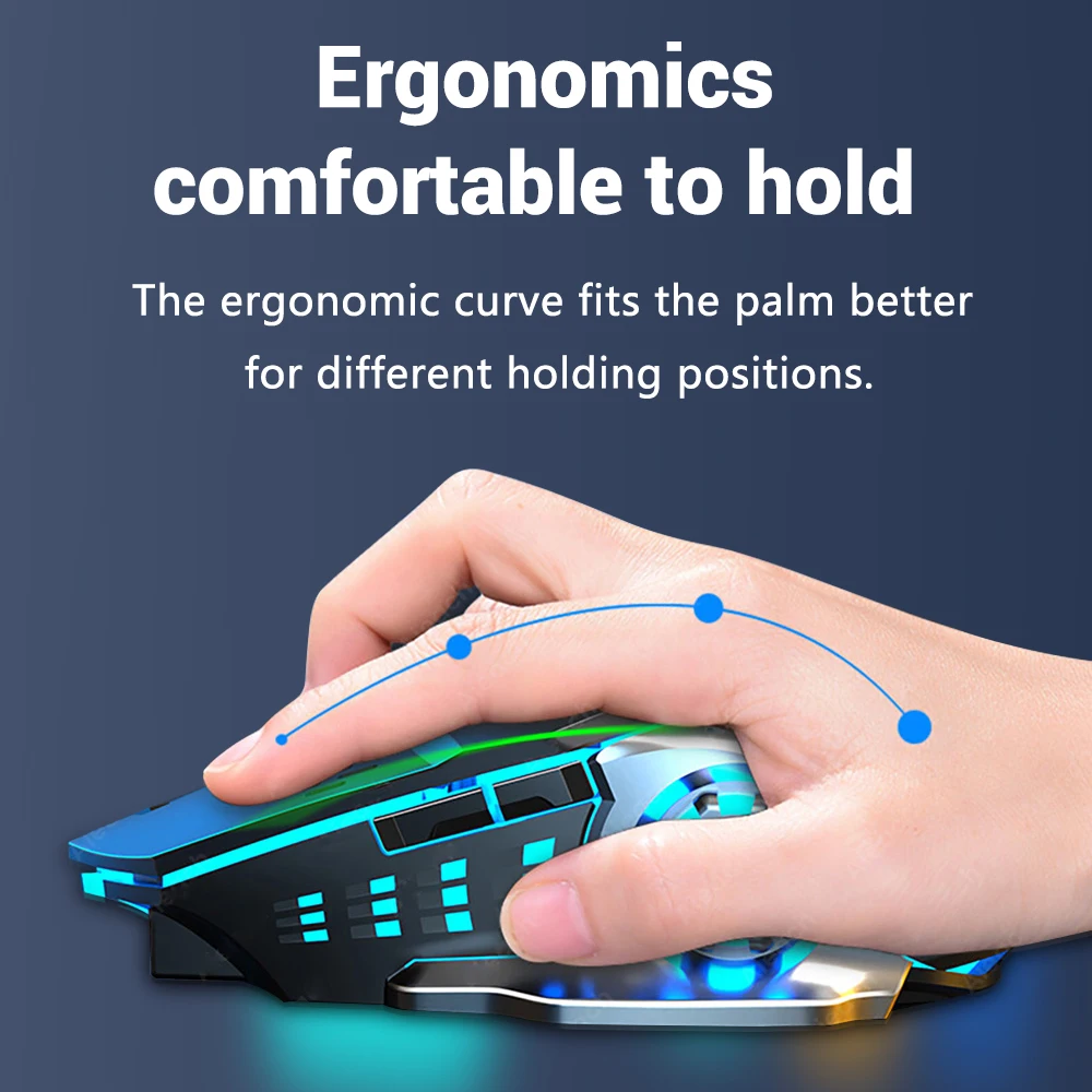 Wireless Xiaomi Bluetooth Gaming Mouse 2.4G Ergonomic Rechargeable, Silent Office Mouse, RGB Backlight for E Sports
