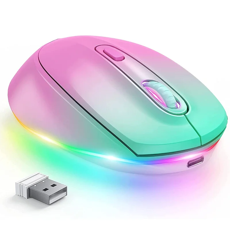 Rechargeable RGB Wireless Gaming Mouse, Quiet Click, Portable Ergonomic LED Mouse for Laptop, Office, Home Use