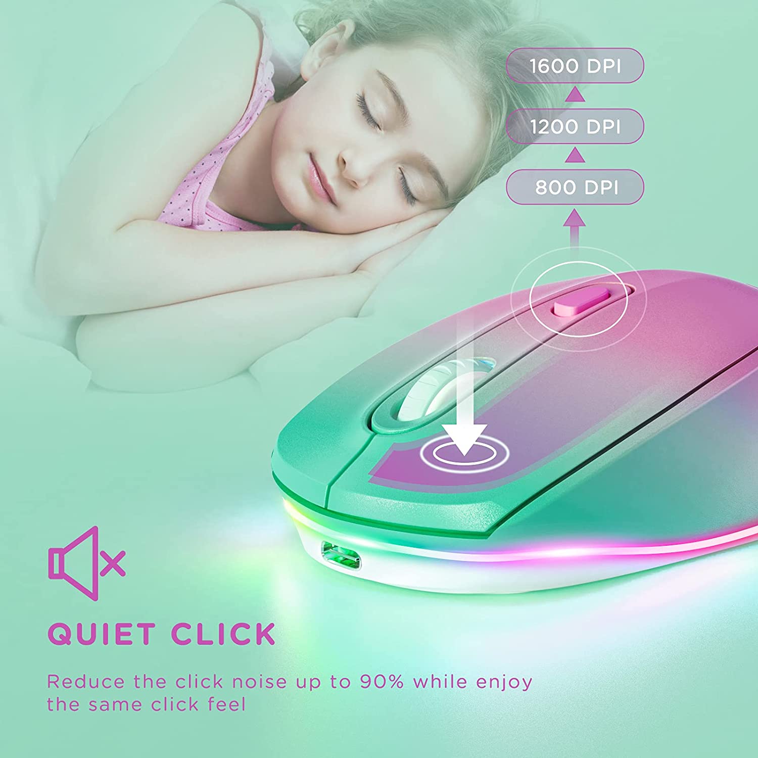Rechargeable RGB Wireless Gaming Mouse, Quiet Click, Portable Ergonomic LED Mouse for Laptop, Office, Home Use