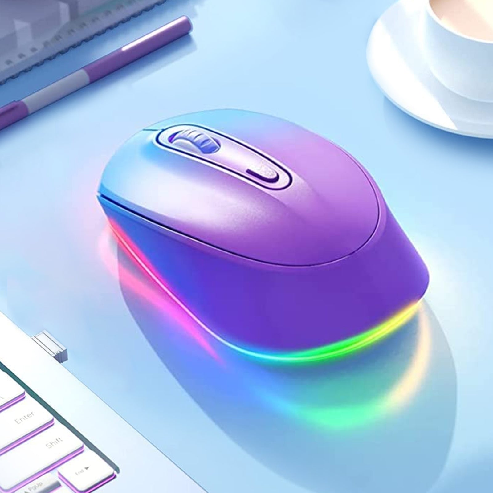 Rechargeable RGB Wireless Gaming Mouse, Quiet Click, Portable Ergonomic LED Mouse for Laptop, Office, Home Use