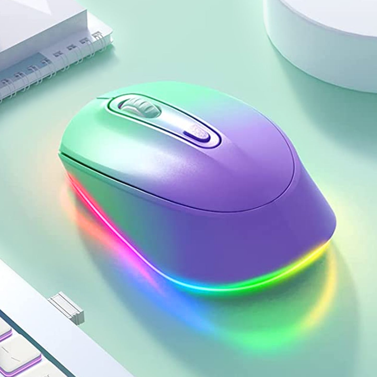 Rechargeable RGB Wireless Gaming Mouse, Quiet Click, Portable Ergonomic LED Mouse for Laptop, Office, Home Use