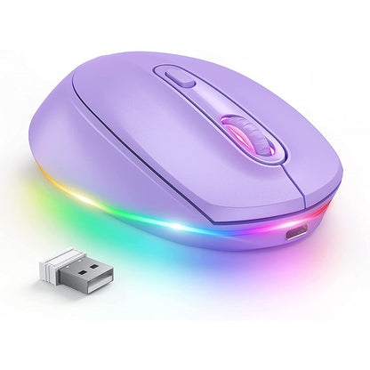 Rechargeable RGB Wireless Gaming Mouse, Quiet Click, Portable Ergonomic LED Mouse for Laptop, Office, Home Use