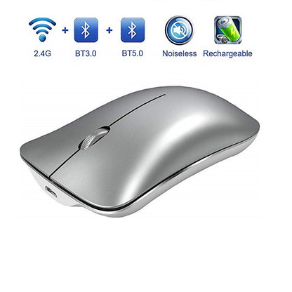 Ultra Thin Aluminum Gaming Wireless Mouse, Bluetooth, Three Mode Mute Mouse, Silent Rechargeable Laptop Mouse