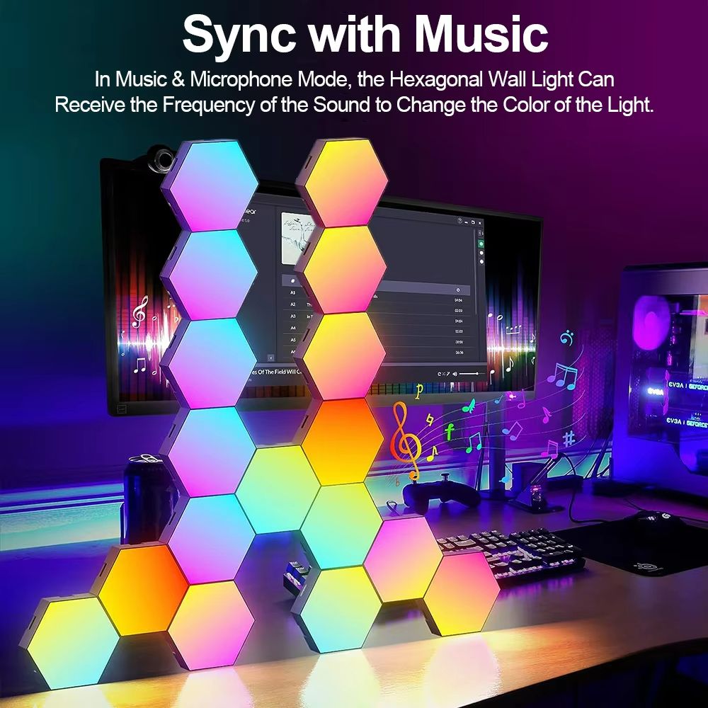 RGB Hexagon Smart Wall Lamp With Music Sync And Color Changing Effects 3