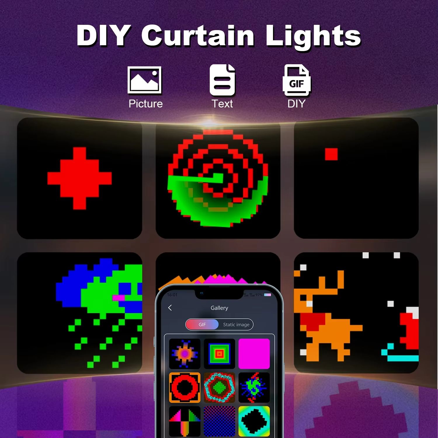 Smart 400 LED Music Sync Curtain Fairy Lights  App Remote RGB Color Changing Curtain Lights 4