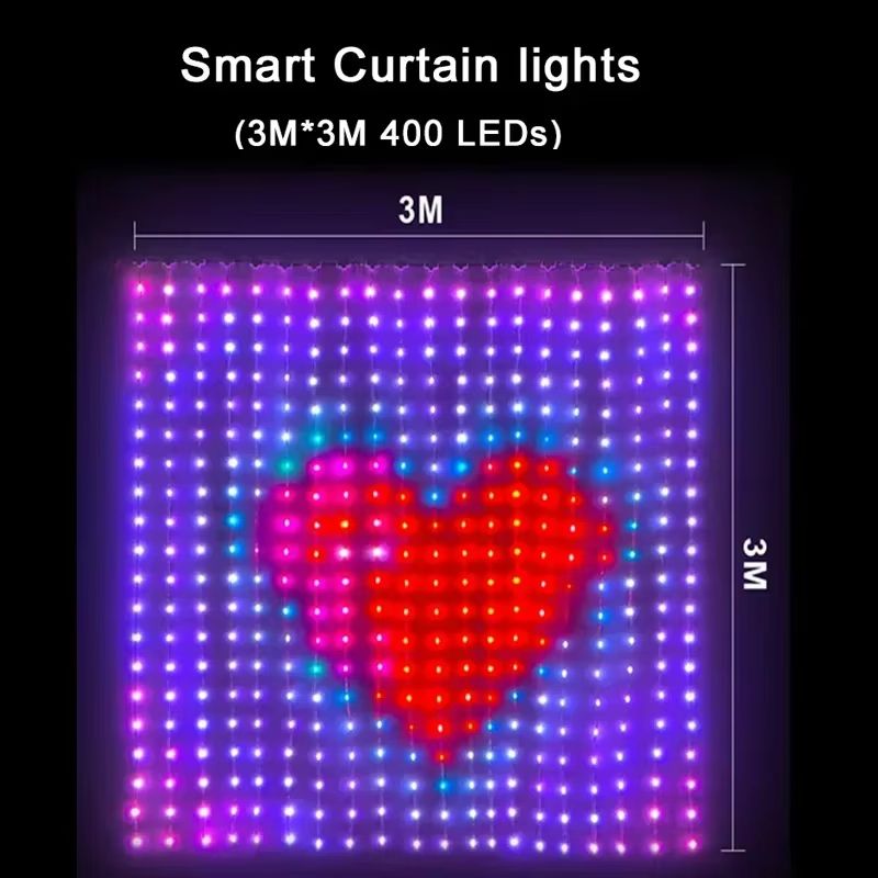 Smart 400 LED Music Sync Curtain Fairy Lights  App Remote RGB Color Changing Curtain Lights 8