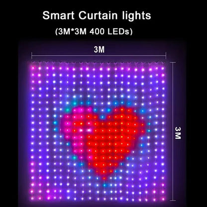 Smart 400 LED Music Sync Curtain Fairy Lights  App Remote RGB Color Changing Curtain Lights 8