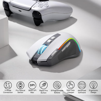 Redragon PRO RGB BT Wireless Gaming Mouse, 2.4G DPI, 9 Buttons, RGB Backlit, Optical Gamer Mouse