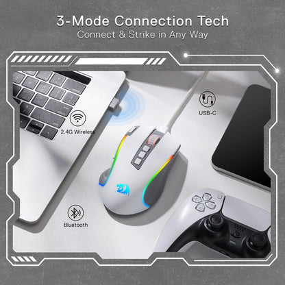 Redragon PRO RGB BT Wireless Gaming Mouse, 2.4G DPI, 9 Buttons, RGB Backlit, Optical Gamer Mouse