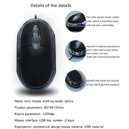 USB Optical Wired Mouse 1000 DPI, 3-Button Mouse for Laptop, Desktop Computer, Home Office Work or Study