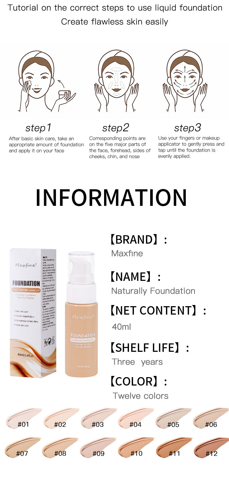 Liquid Foundation, Effective Concealer, Waterproof Sweat-resistant Makeup Professional Cosmetics, Full Coverage All Day