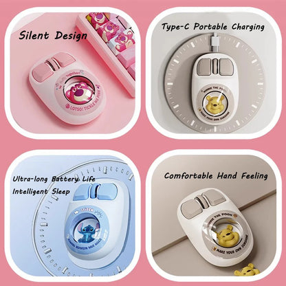 Cute Stitch Wireless Bluetooth Mouse, Strawberry Bear Silent Mouse, Ergonomic Cartoon Mouse for Laptop and Desktop