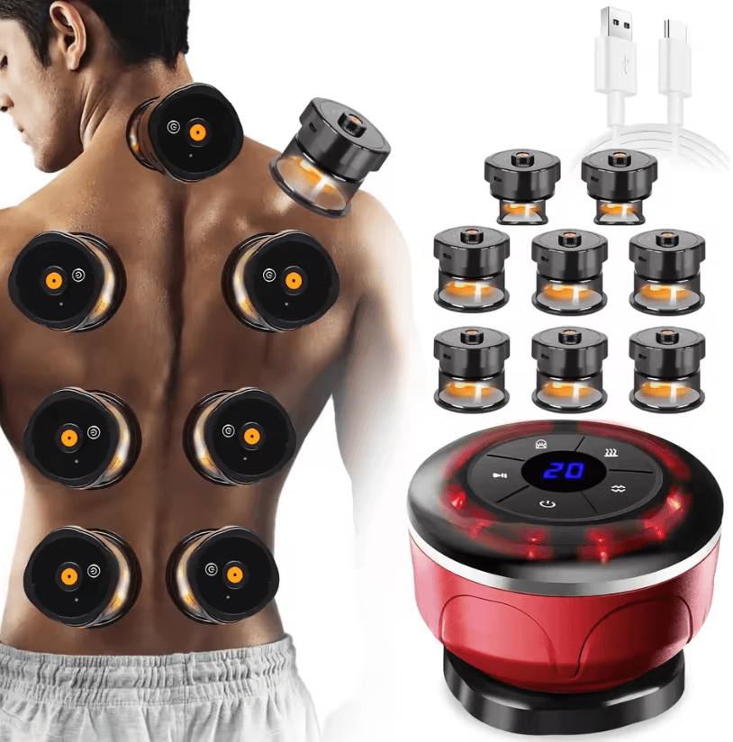 BodyGlow 8 Cup Electric Cupping Massager Kit with Gua Sha and LED Therapy