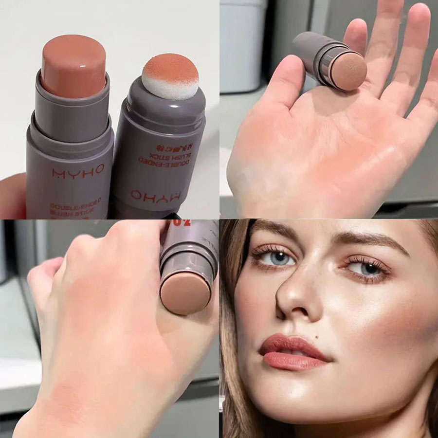 Blush Stick Doubleended Creamy Rouge Expansive Color Long Lasting Matte Makeup Monochrome Blendable 3