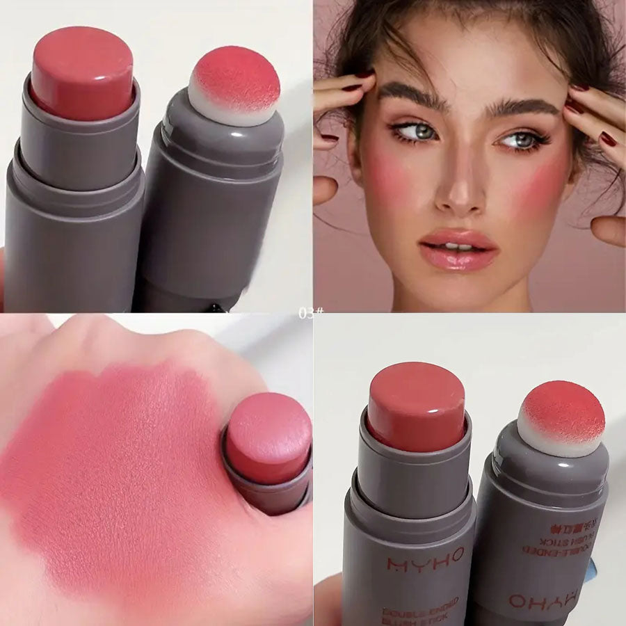 Blush Stick Doubleended Creamy Rouge Expansive Color Long Lasting Matte Makeup Monochrome Blendable 4