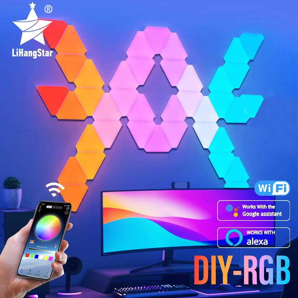 Smart RGB Triangle Wall Light Panels – Customizable Music Sync Light Decor System