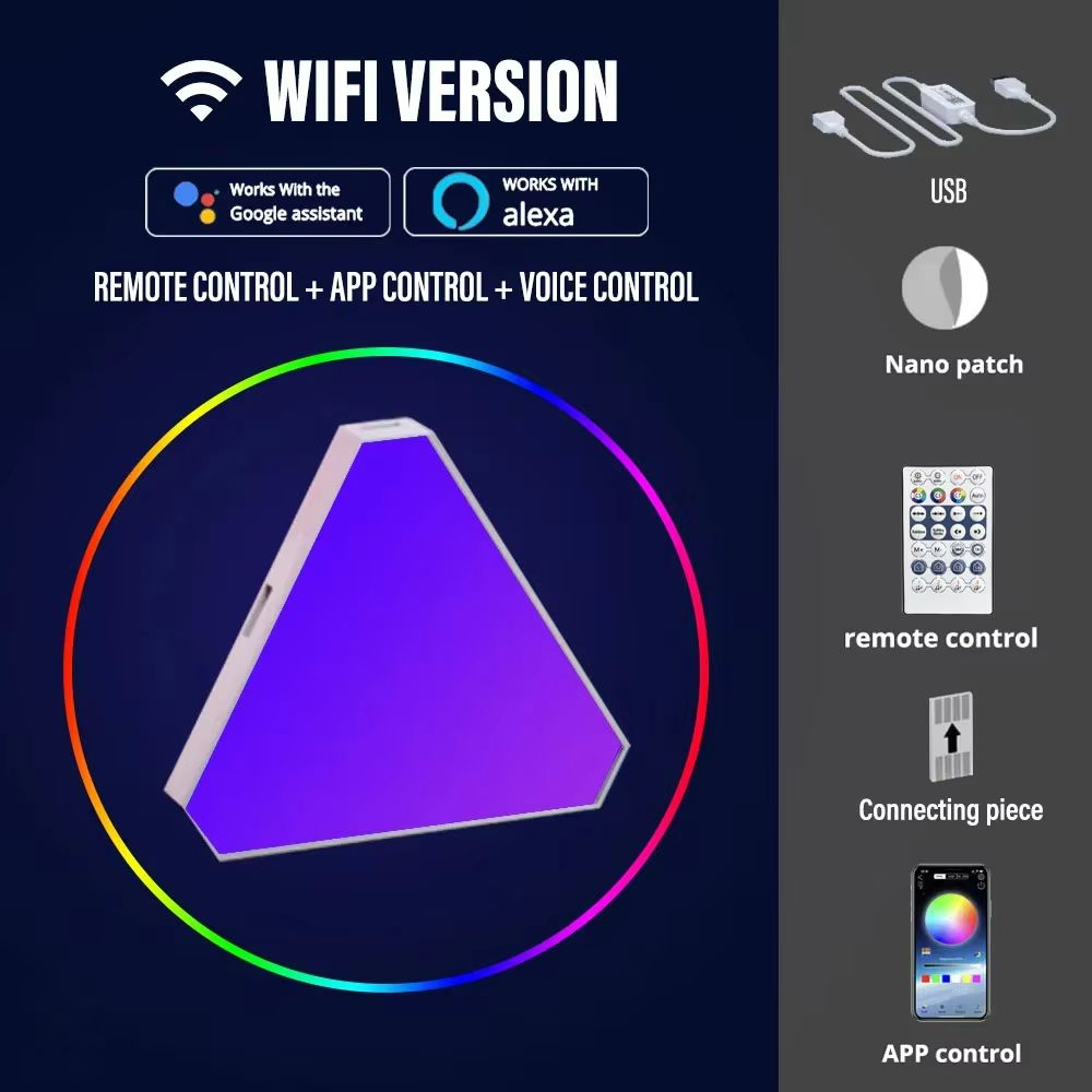 Smart RGB Triangle Wall Light Panels  Customizable Music Sync Light Decor System 7