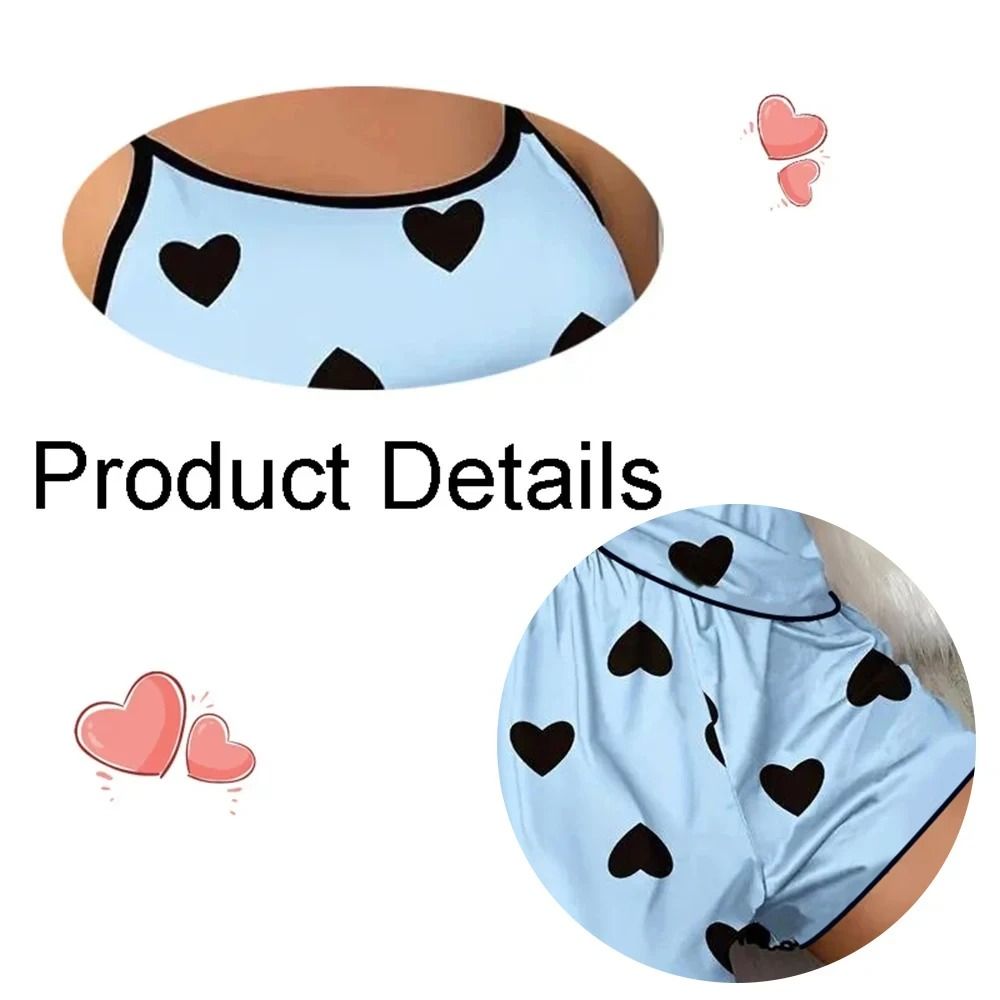 Womens Summer Pajama Set With Heart Print T Shirt And Shorts 2