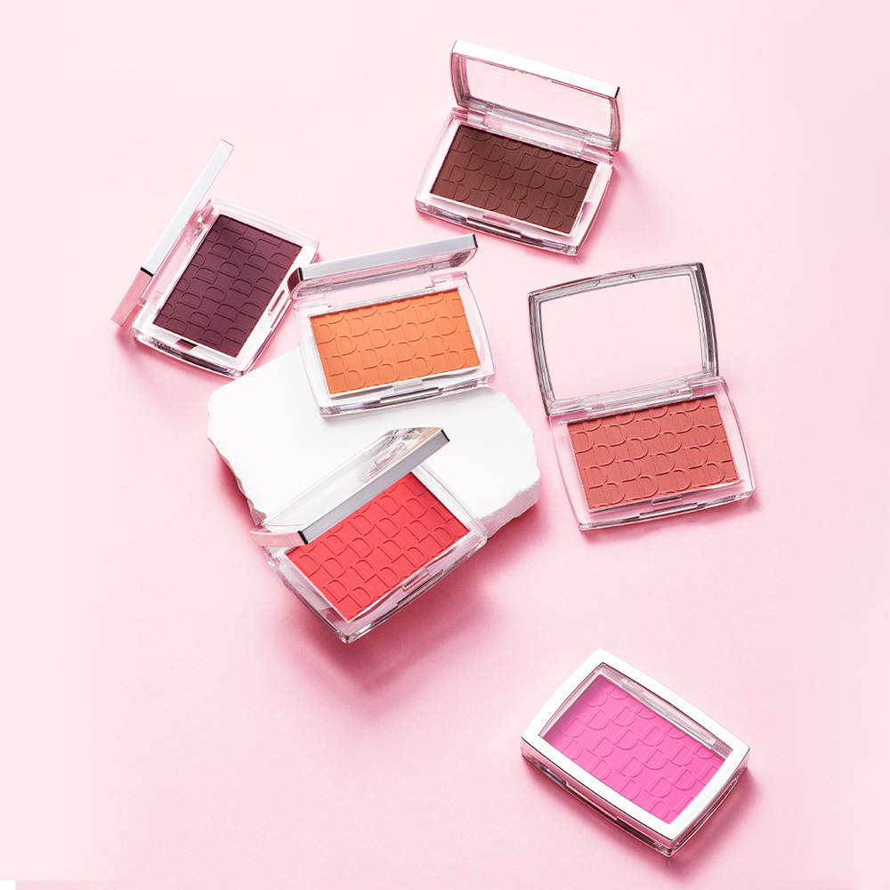 Hot Matte Embossed Blush Palette, Rosy Blusher Powder, High Pigmented Pink Coral Rouged for Cheeks, Smooth Cosmetics
