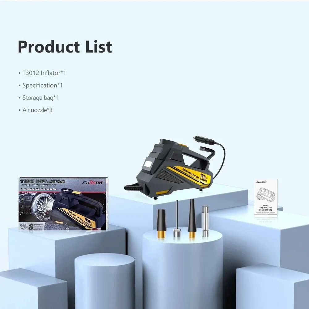 Electric Car Air Pump With LED Light And 150 PSI Pressure For Tires And Sports Gear 5
