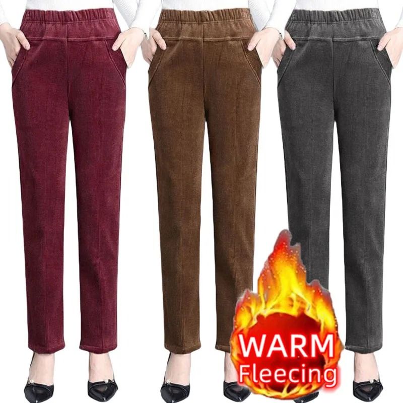 Women's Fleece Lined Corduroy Pants for Winter Warmth and Style