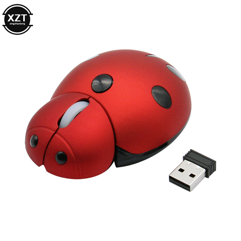 Creative Ladybug Shape Portable Wireless Laser Mini Ergonomic Computer Mouse, USB Animal Mause, PC Laptop Gift