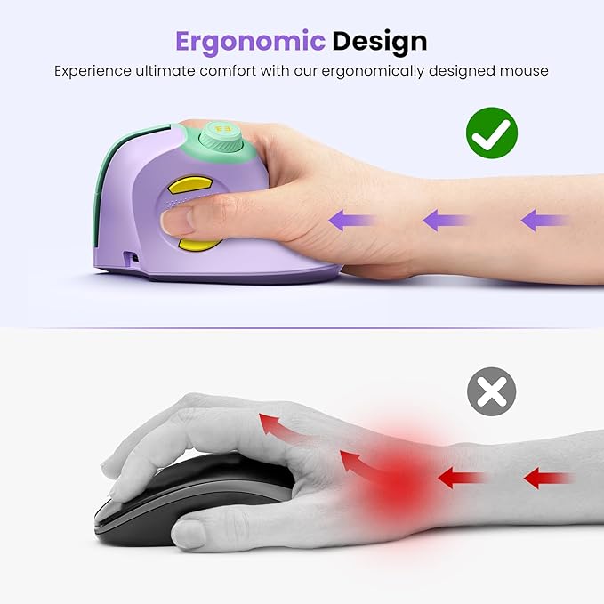 Rechargeable Ergonomic Mouse, Vertical Wireless Mouse with Volume Knob, Quiet Clicks 3 Device Optical Mice