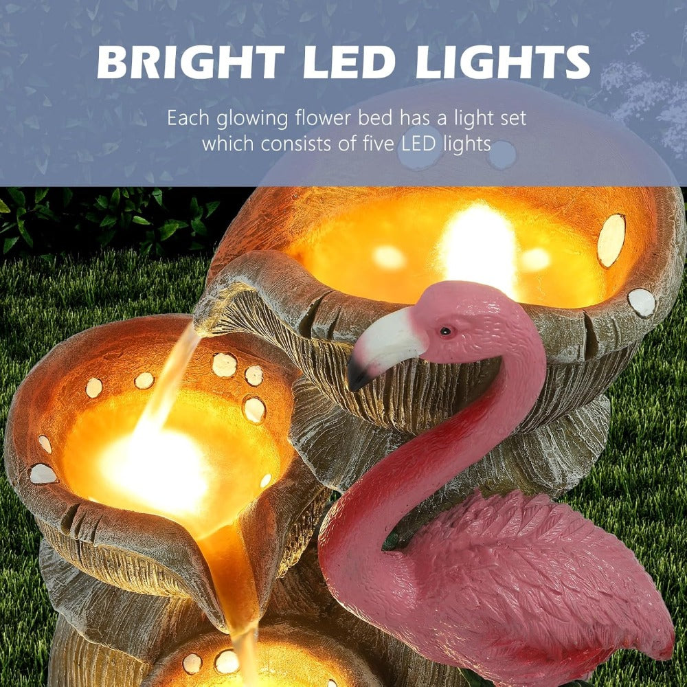 5 Tier Outdoor Indoor Water Feature Fountain, Flamingo Ornamental Cascading Waterfall with 5 LED Light for Garden, Decor