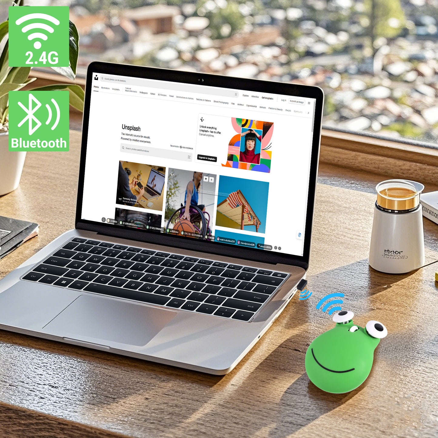 Wireless Cute Frog Mouse Dual Mode Bluetooth, Silent Click, Light Weight Office Mouse, Portable for Kids Gift Use
