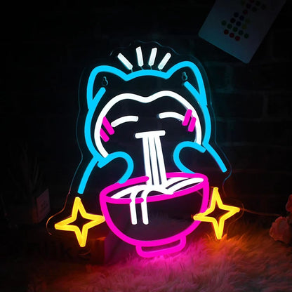 Cute Pokemon Bear Ramen Neon Sign  Blue Dimmable LED Light For Home Bar  Japanese Noodle Shop Decor 1