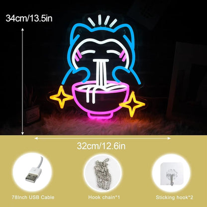 Cute Pokemon Bear Ramen Neon Sign  Blue Dimmable LED Light For Home Bar  Japanese Noodle Shop Decor 2