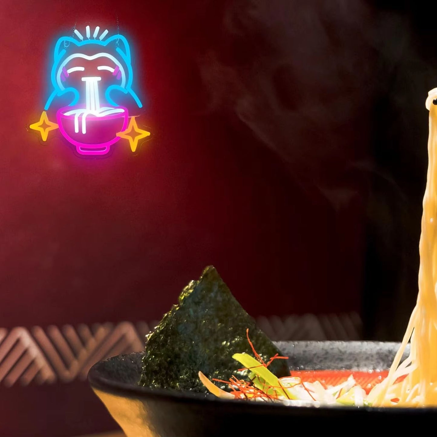 Cute Pokemon Bear Ramen Neon Sign  Blue Dimmable LED Light For Home Bar  Japanese Noodle Shop Decor 3
