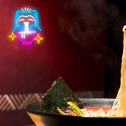 Cute Pokemon Bear Ramen Neon Sign  Blue Dimmable LED Light For Home Bar  Japanese Noodle Shop Decor 3