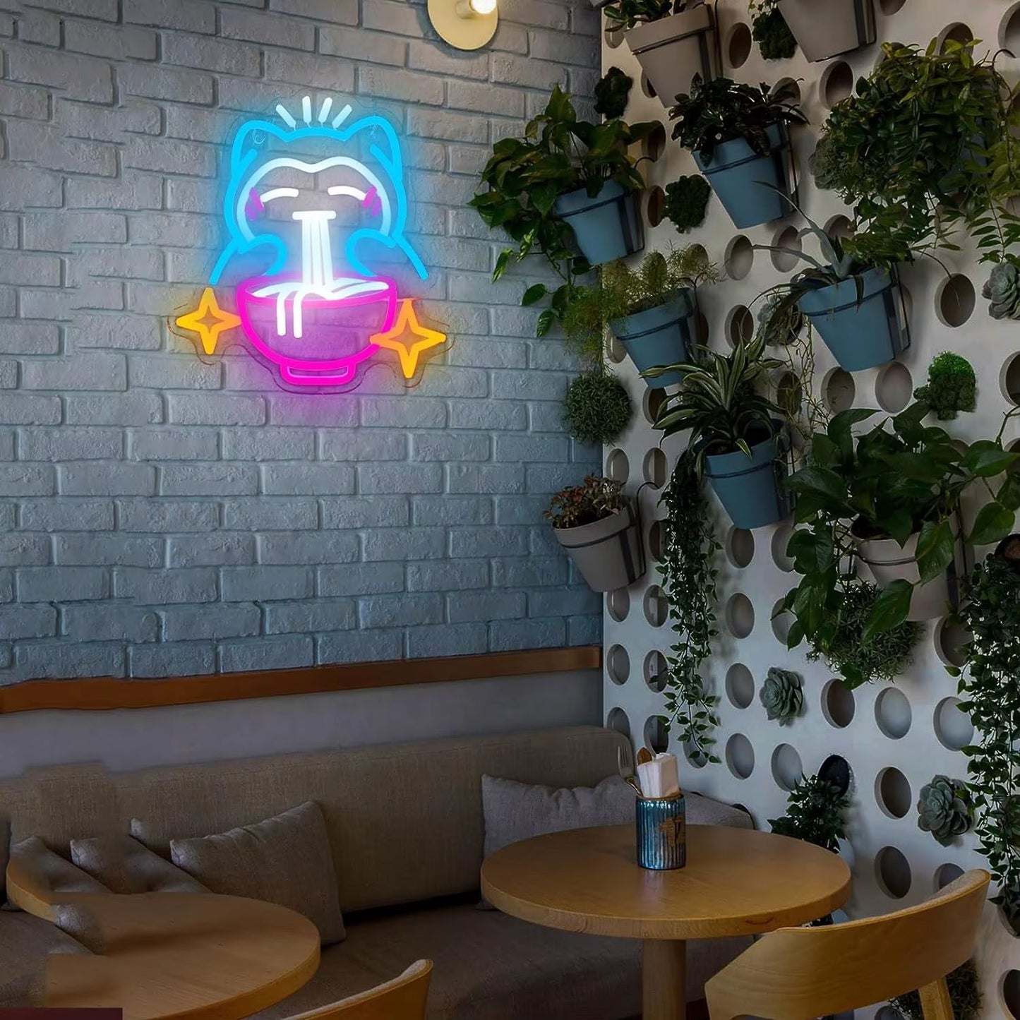 Cute Pokemon Bear Ramen Neon Sign  Blue Dimmable LED Light For Home Bar  Japanese Noodle Shop Decor 5