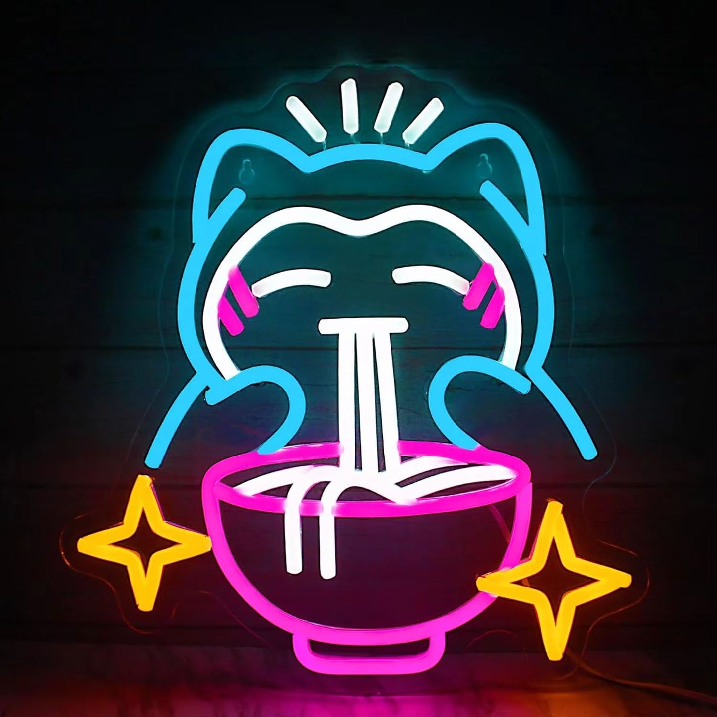 Cute Pokemon Bear Ramen Neon Sign  Blue Dimmable LED Light For Home Bar  Japanese Noodle Shop Decor 8