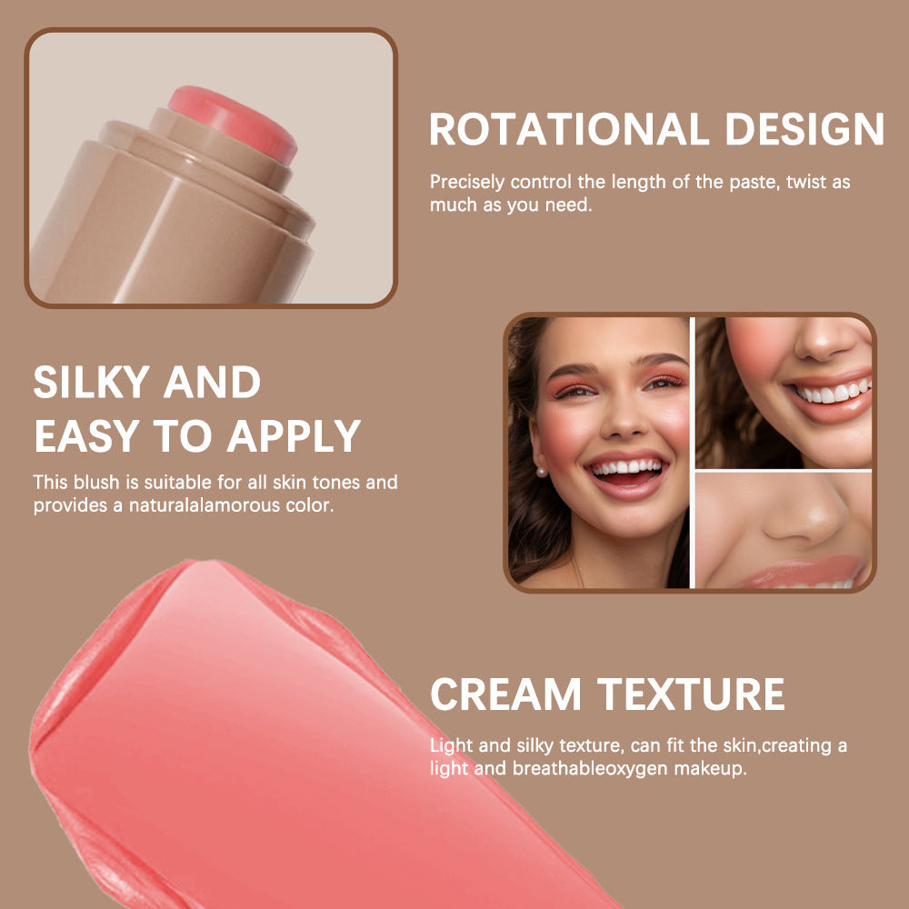 Magic Blush Stick 3-in-1 Cheek Lip Tint, Moisturizing Cream Blusher, Silky Brighten Blush, Matte Contour, Natural Flush