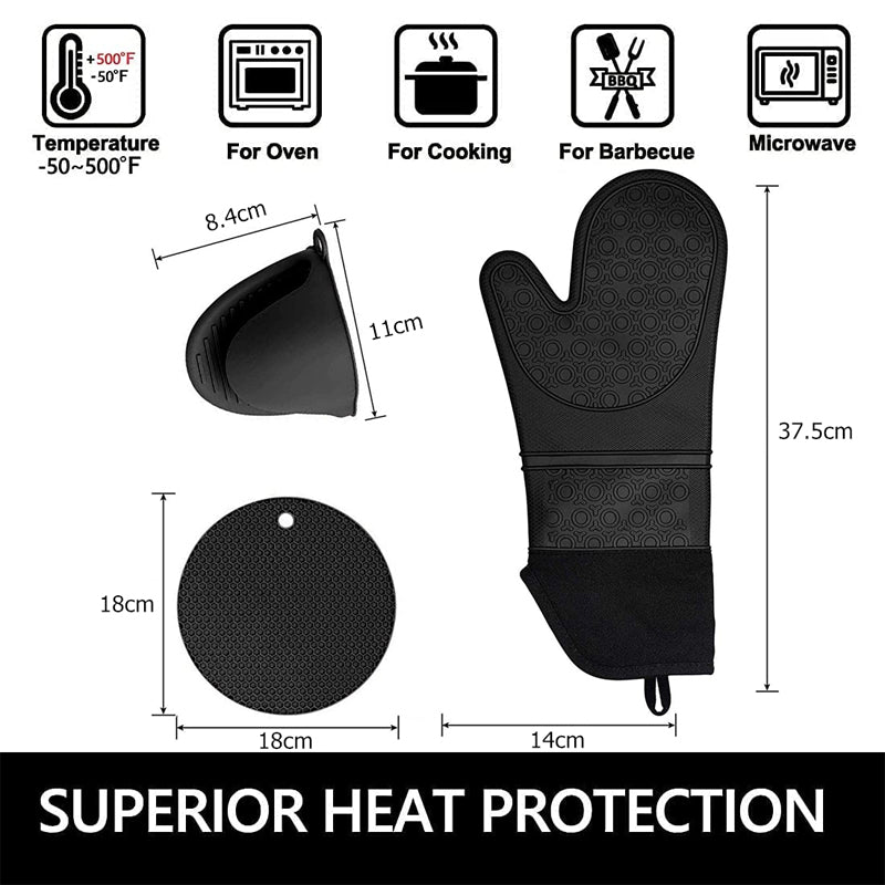 6Pcs Extra Long Heat Resistant Silicone Cooking Gloves Oven Mitts And Pot Holders Sets For Baking B 5