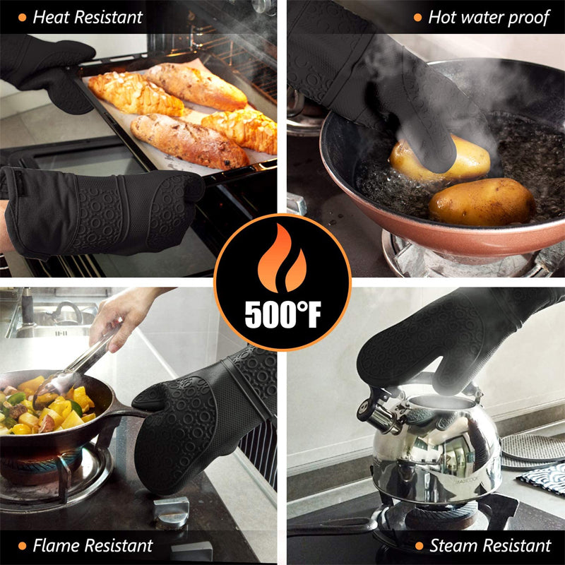 6Pcs Extra Long Heat Resistant Silicone Cooking Gloves Oven Mitts And Pot Holders Sets For Baking B 2