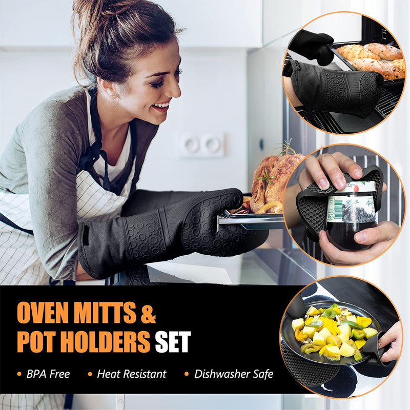 6Pcs Extra Long Heat Resistant Silicone Cooking Gloves Oven Mitts And Pot Holders Sets For Baking B 4