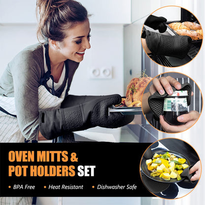 6Pcs Extra Long Heat Resistant Silicone Cooking Gloves Oven Mitts And Pot Holders Sets For Baking B 4