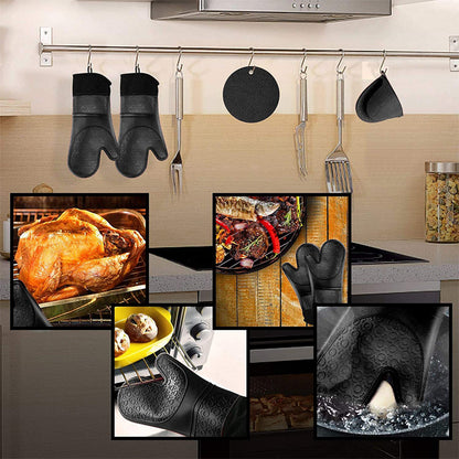 6Pcs Extra Long Heat Resistant Silicone Cooking Gloves Oven Mitts And Pot Holders Sets For Baking B 1