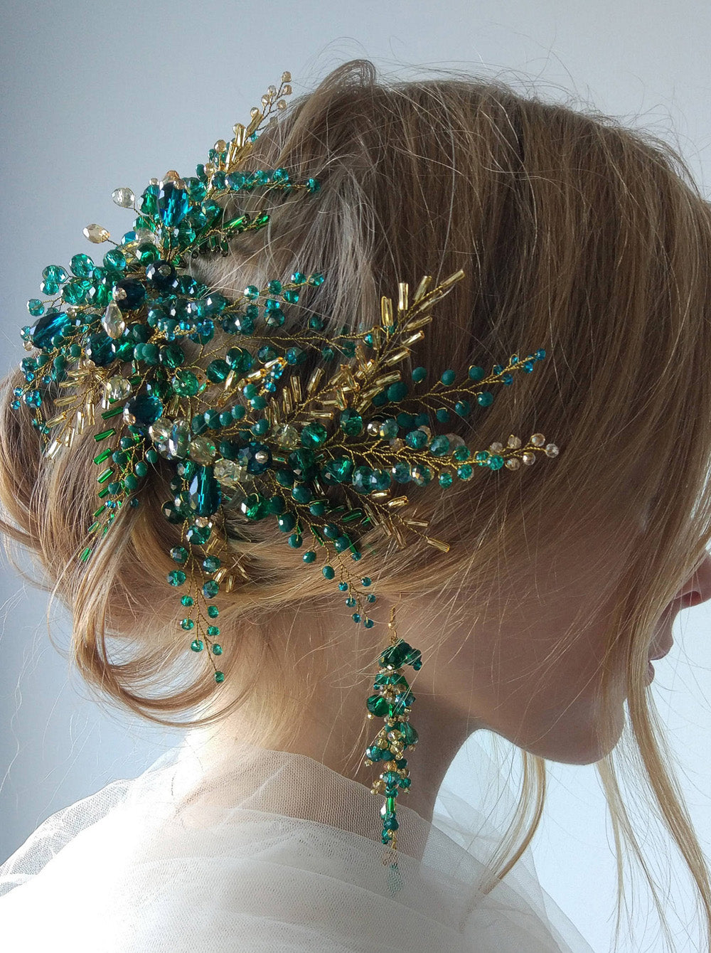 Bohemian Green Vine Bridal Headband, Crystal Headdress Hair Ornaments for Wedding & Special Occasions
